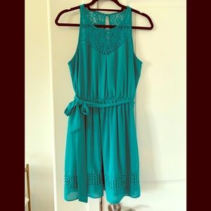 Large teal fit and flare dress